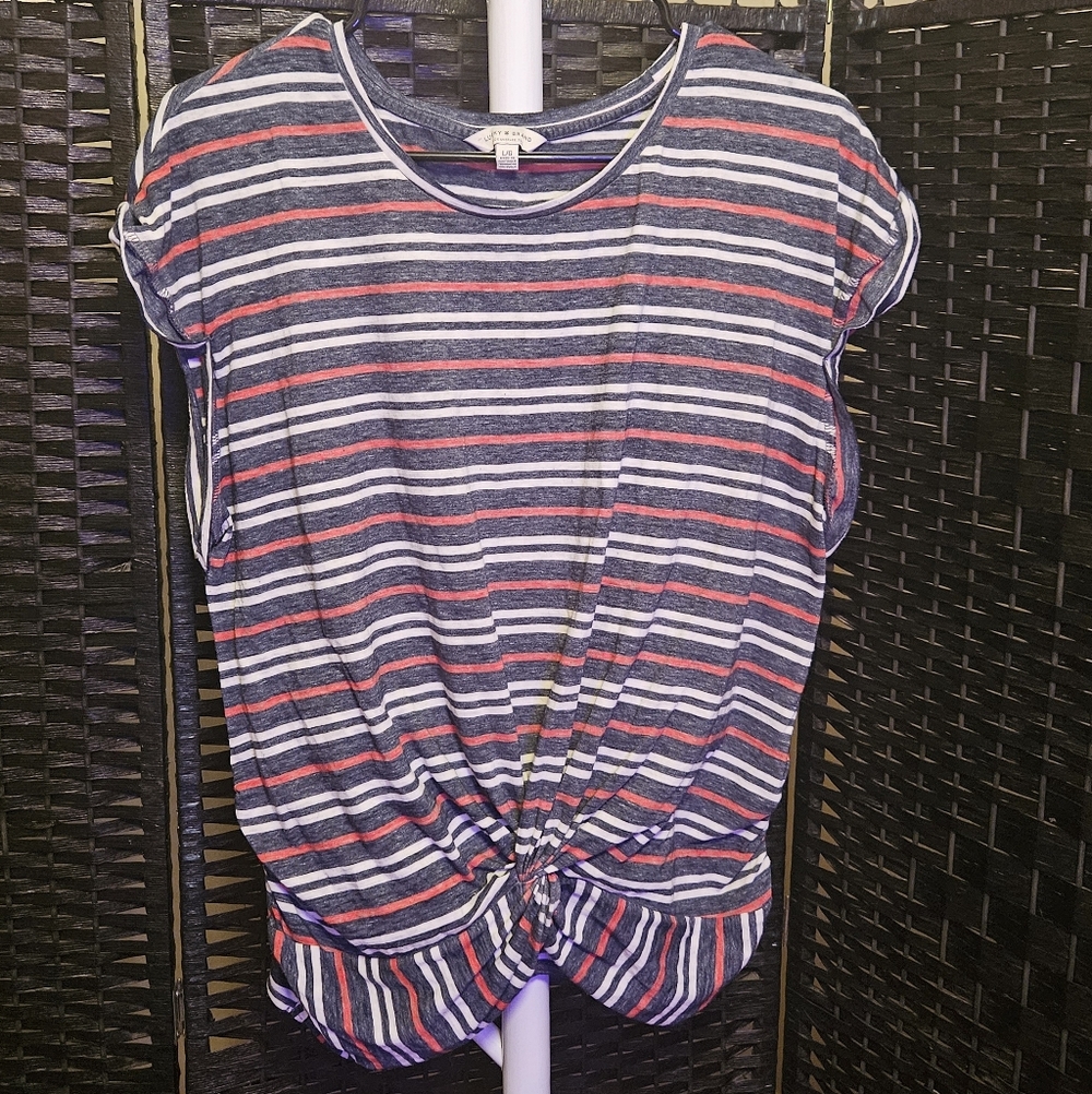 Lucky Brand Striped Knot-Front Top - Blue and Red